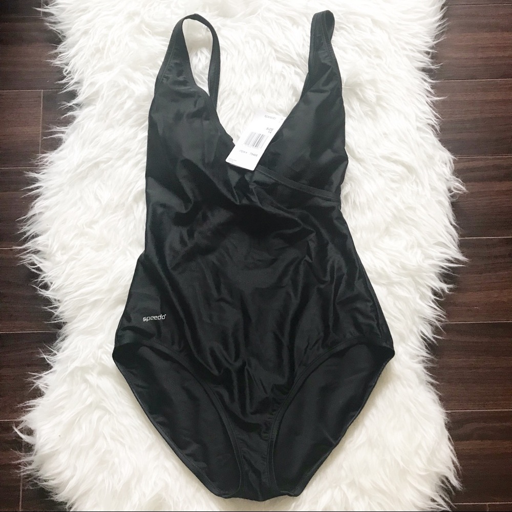 Speedo Black One Piece Bathing Suit Size 14